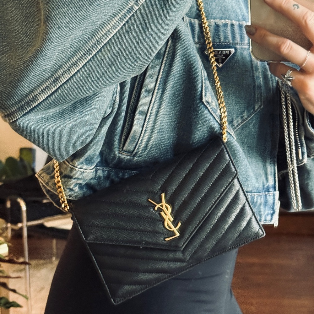 Yves Saint Laurent Black and Gold Quilted Clutch